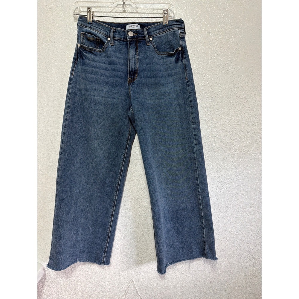 Nine West Jeans Womens 4 Medium Wash High Rise Wide Leg Raw Hem Denim Pants